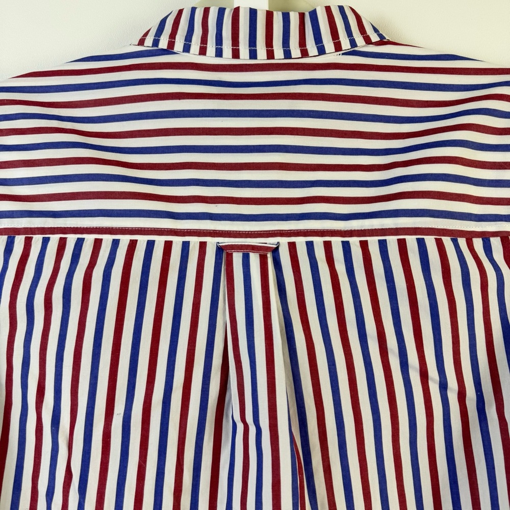 J. Crew Stripe Boy Button Up Down Front Shirt Blue Red Trifecta 10 Classic - Picture 10 of 15